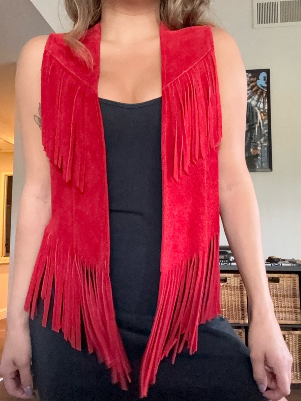 Vintage Red Suede Fringe Vest